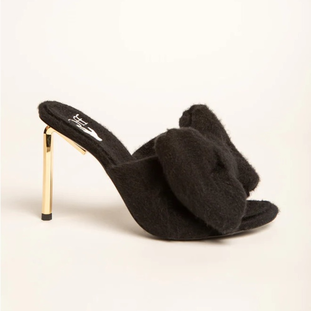 Off-White Wool Allen Bow Mule, Black, Gold
